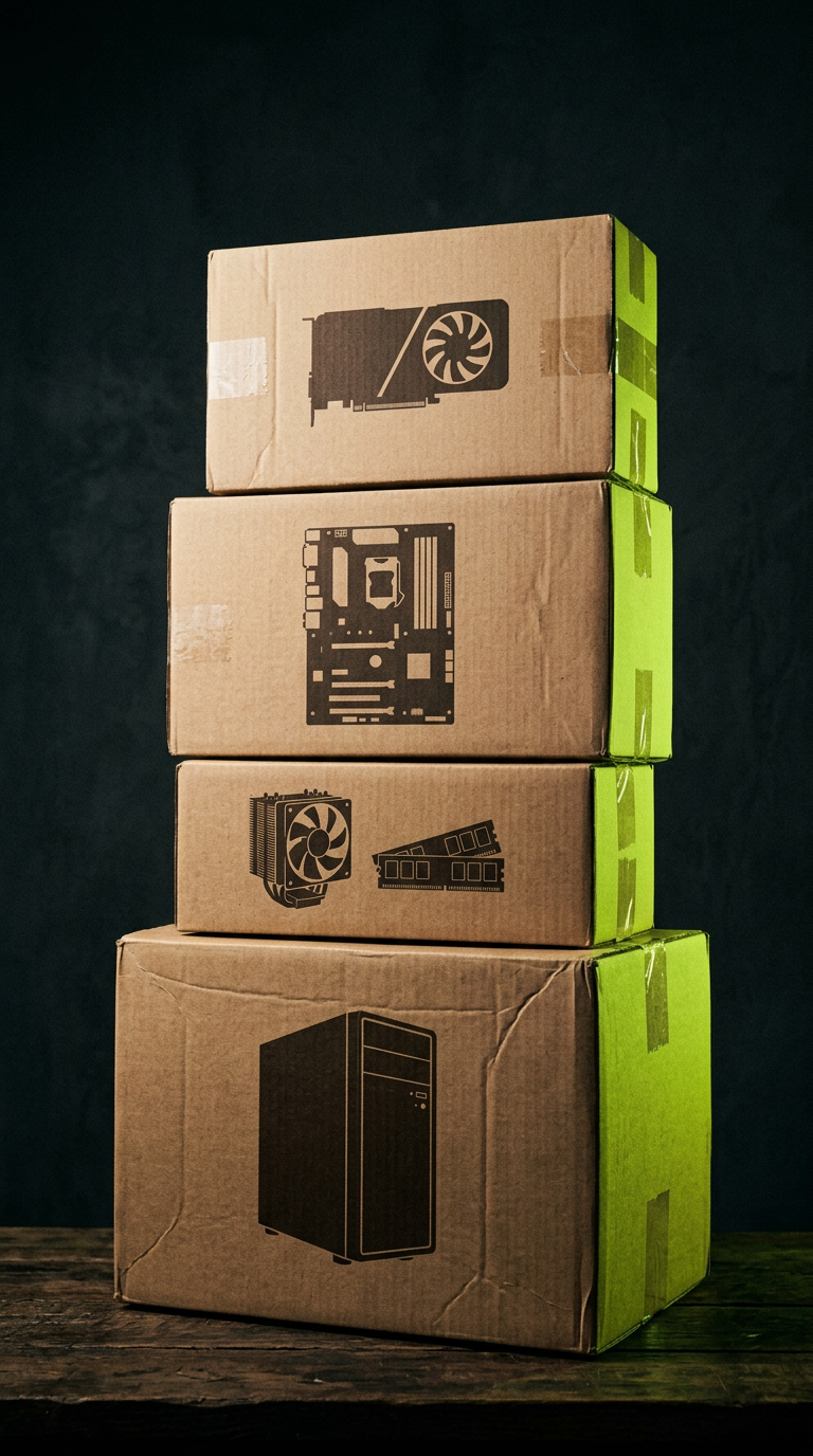 Stacked shipping boxes for PC components